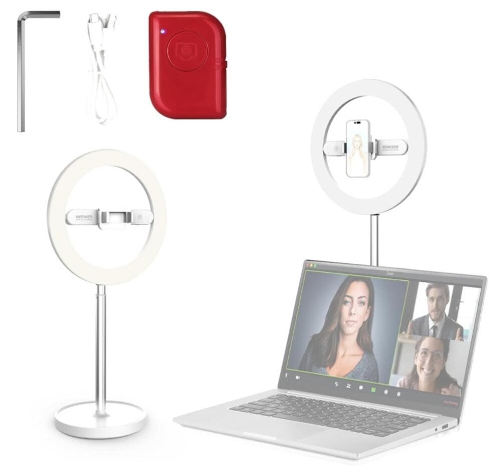 NEEWER 10" LED Selfie Ring Light Desk Stand Phone Holder Rechargeable N17